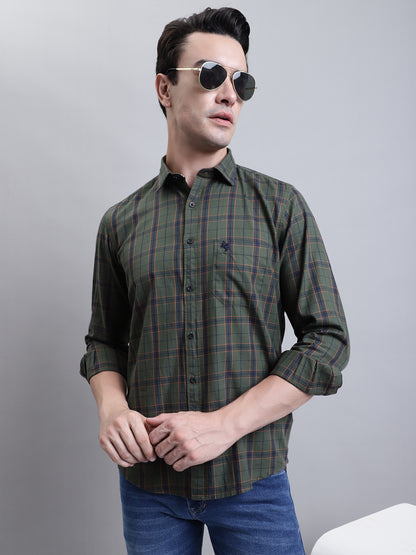 Cantabil Men Green Checkered Full Sleeves Casual Shirt (7156356939915)