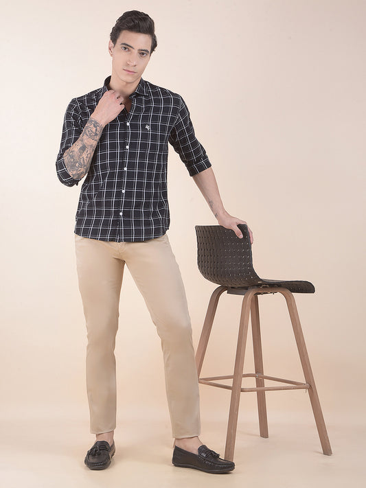 Men's Black Checkered Slim Fit Full Sleeve Casual Shirt