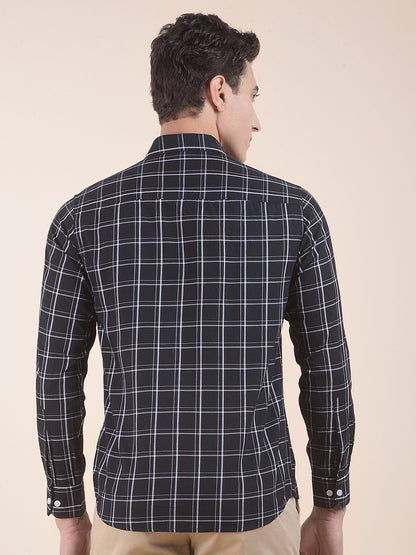 Men's Black Checkered Slim Fit Full Sleeve Casual Shirt