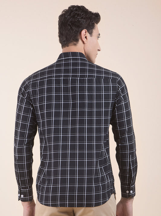 Men's Black Checkered Slim Fit Full Sleeve Casual Shirt