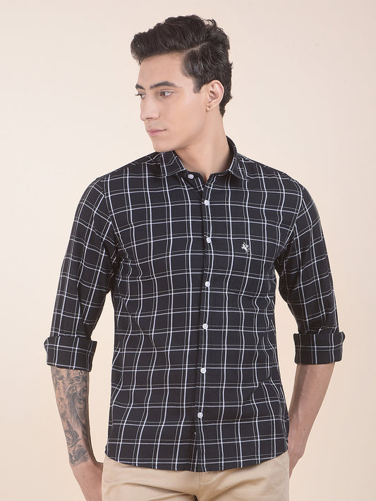 Men's Black Checkered Slim Fit Full Sleeve Casual Shirt