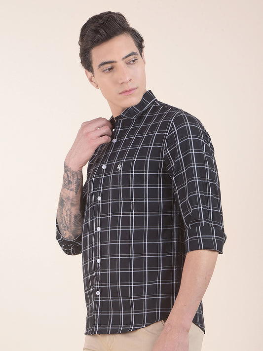 Men's Black Checkered Slim Fit Full Sleeve Casual Shirt