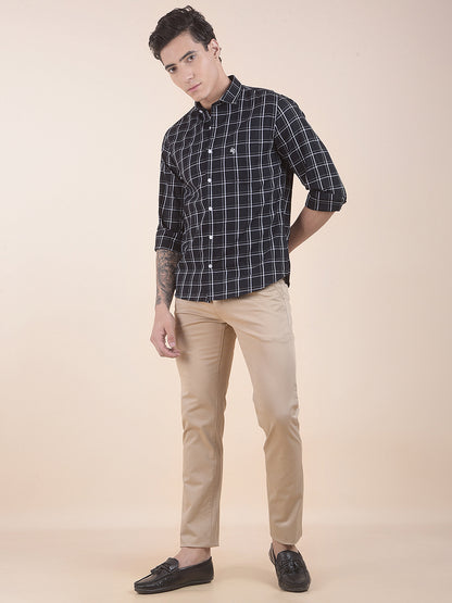 Men's Black Checkered Slim Fit Full Sleeve Casual Shirt