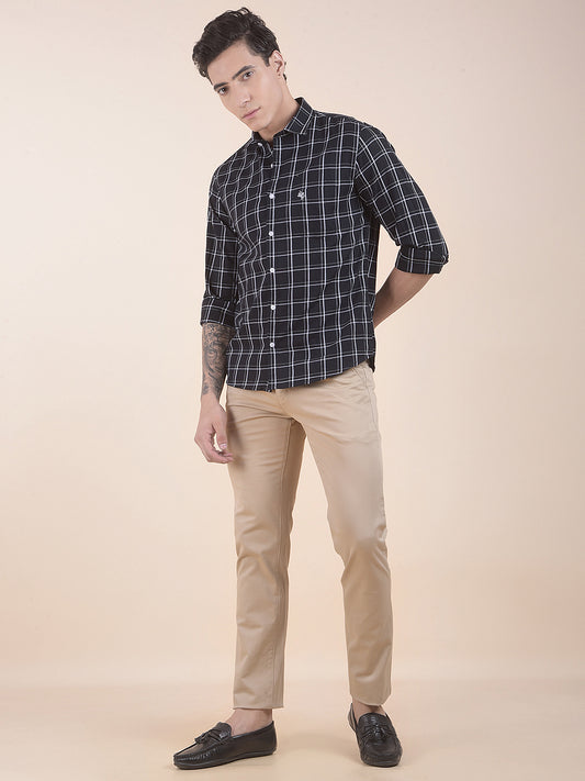 Men's Black Checkered Slim Fit Full Sleeve Casual Shirt