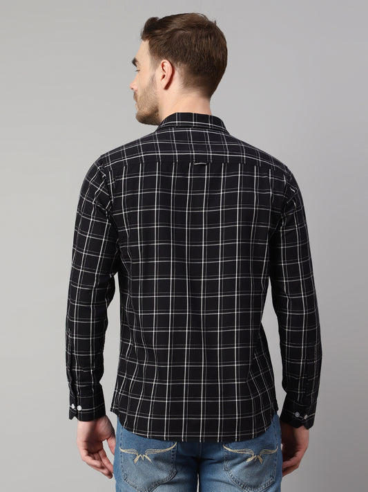 Cantabil Cotton Checkered Black Full Sleeve Casual Shirt for Men with Pocket (7114282795147)