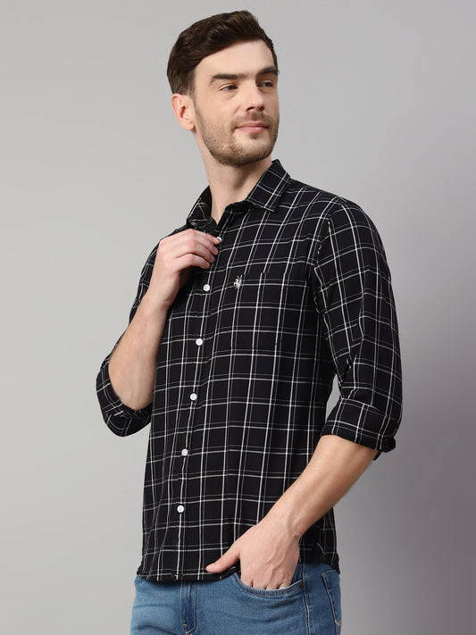 Cantabil Cotton Checkered Black Full Sleeve Casual Shirt for Men with Pocket (7114282795147)