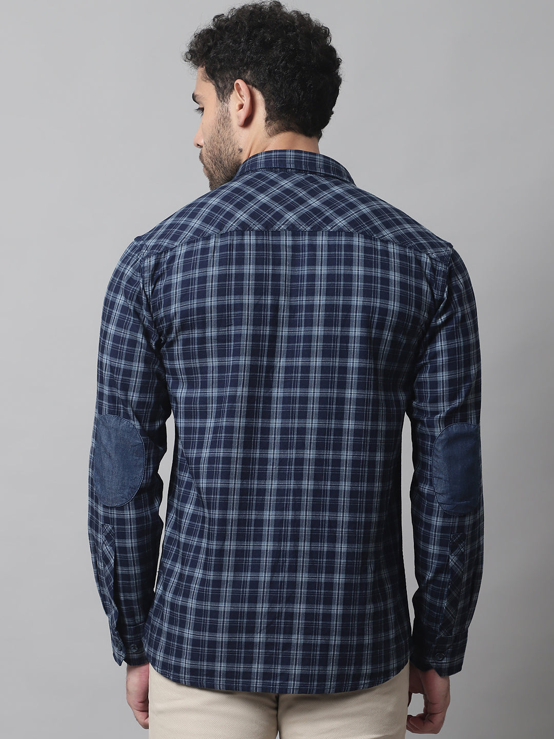 Cantabil Cotton Checkered Navy Blue Full Sleeve Casual Shirt for Men with Pocket (7070293688459)