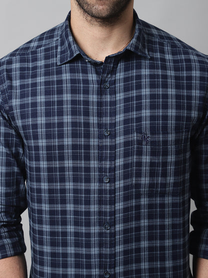 Cantabil Cotton Checkered Navy Blue Full Sleeve Casual Shirt for Men with Pocket (7070293688459)