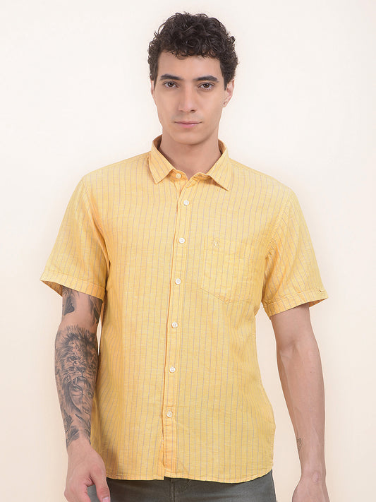 Men's Yellow Slim Fit Striped Half Sleeve Casual Shirt