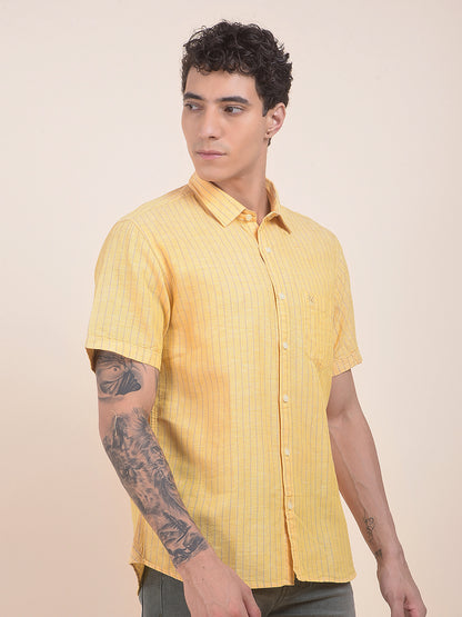 Men's Yellow Slim Fit Striped Half Sleeve Casual Shirt