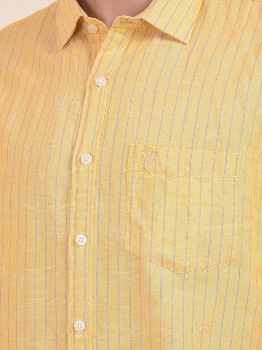 Men's Yellow Slim Fit Striped Half Sleeve Casual Shirt