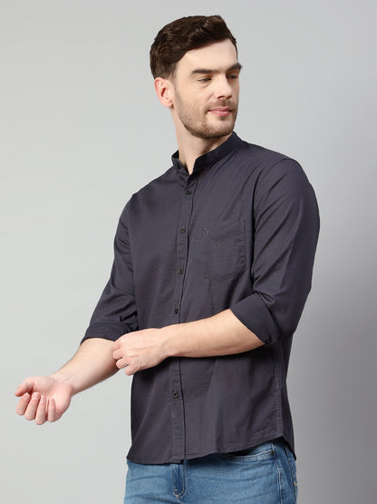 Cantabil Cotton Solid Grey Full Sleeve Casual Shirt for Men with Pocket (7114270900363)