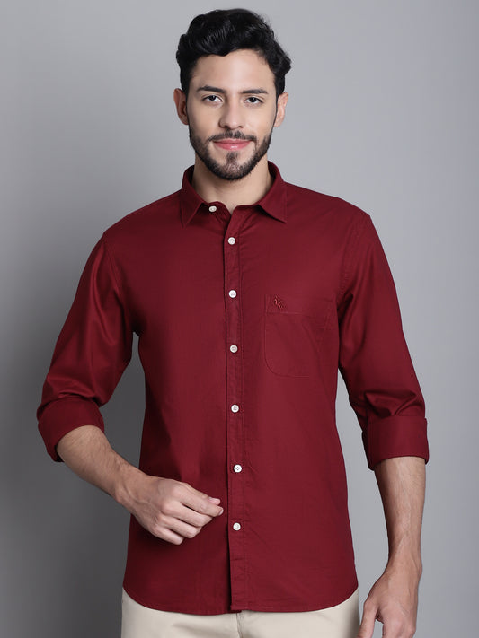 Cantabil Cotton Maroon Self Design Full Sleeve Regular Fit Casual Shirt for Men with Pocket (7165414867083)