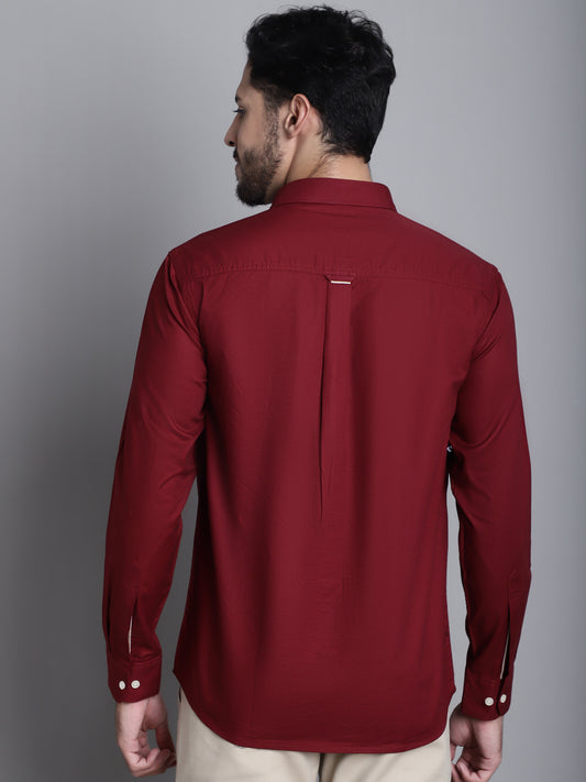 Cantabil Cotton Maroon Self Design Full Sleeve Regular Fit Casual Shirt for Men with Pocket (7165414867083)