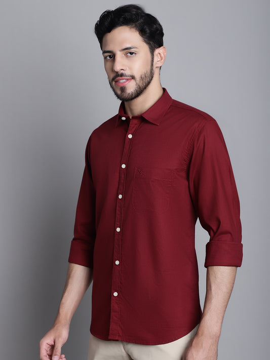 Cantabil Cotton Maroon Self Design Full Sleeve Regular Fit Casual Shirt for Men with Pocket (7165414867083)