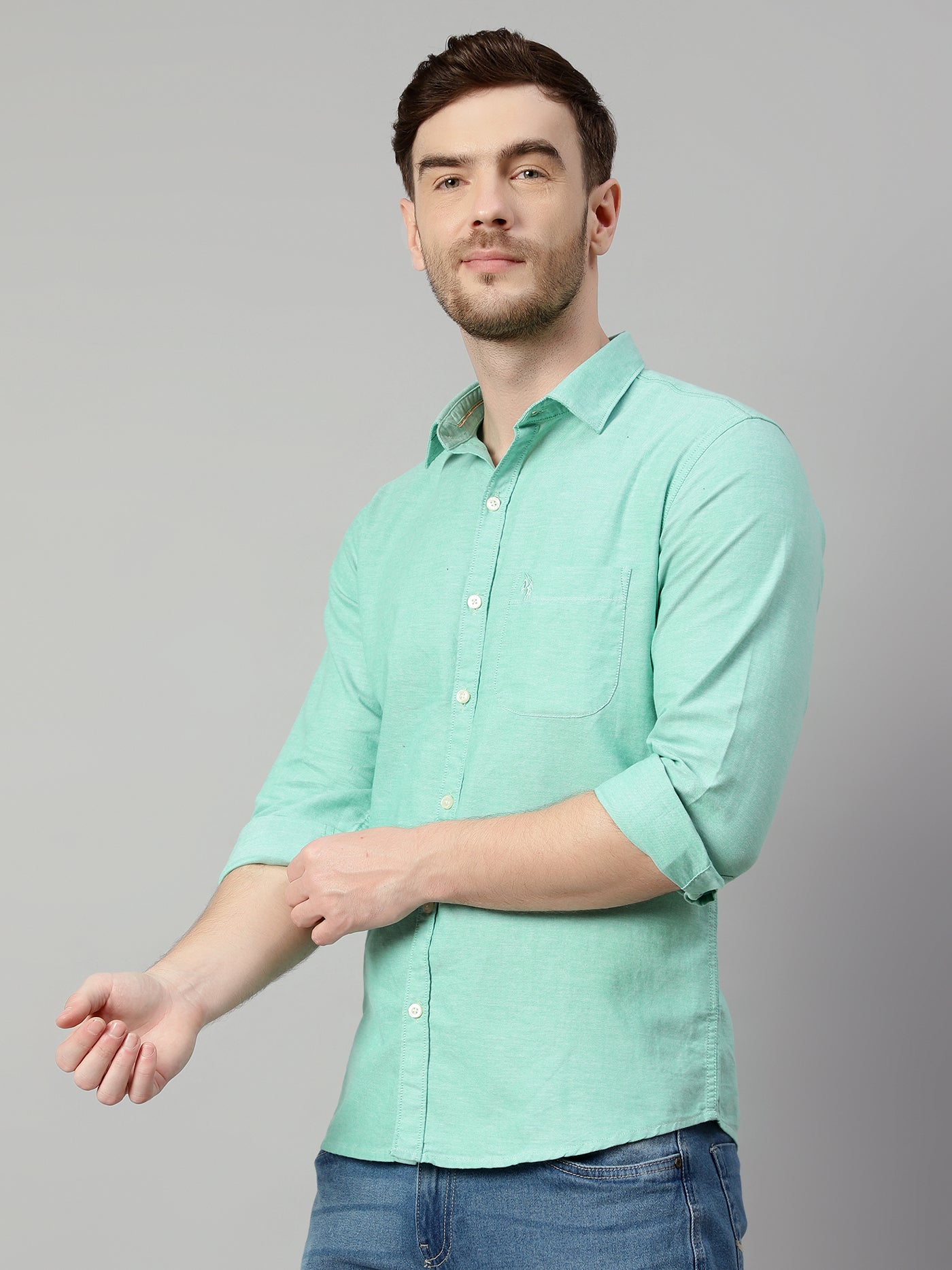 Combination Green Denim Shirts Green Shirt And Blue Jeans Plain