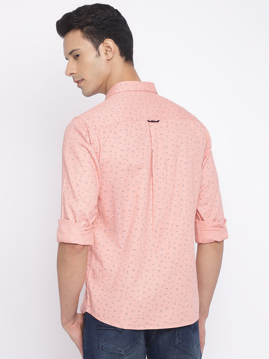 Cantabil Cotton Printed Pink Full Sleeve Casual Shirt for Men with Pocket (7050386440331)