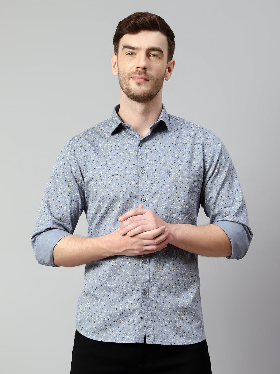 Cantabil Cotton Printed Grey Full Sleeve Casual Shirt for Men with Pocket (7114265788555)