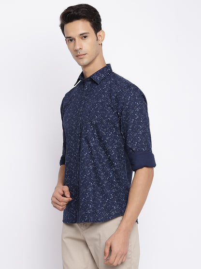 Cantabil Cotton Printed Navy Blue Full Sleeve Casual Shirt for Men with Pocket (7050475569291)