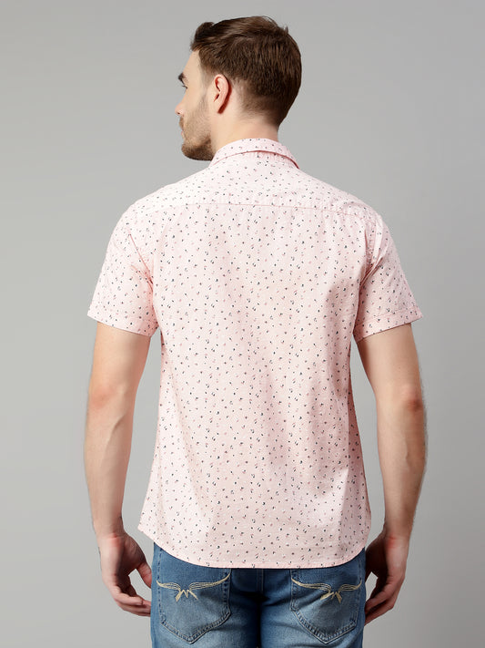 Cantabil Cotton Printed Pink Half Sleeve Casual Shirt for Men with Pocket (7114283679883)