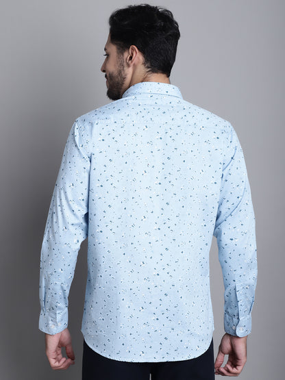 Cantabil Cotton Sky Blue Printed Full Sleeve Regular Fit Casual Shirt for Men with Pocket (7165608493195)