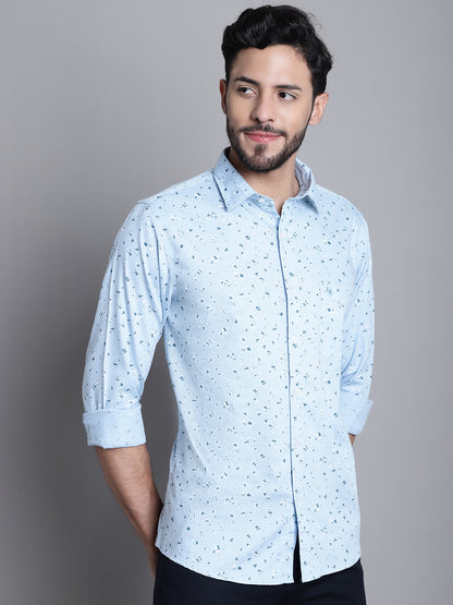 Cantabil Cotton Sky Blue Printed Full Sleeve Regular Fit Casual Shirt for Men with Pocket (7165608493195)