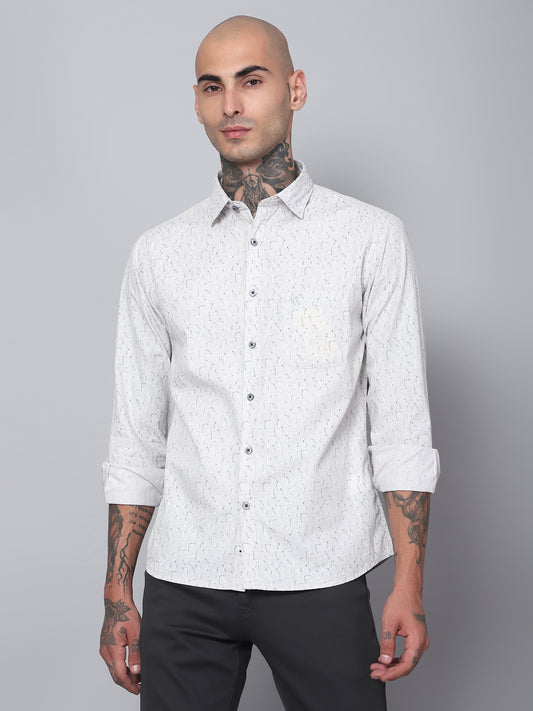 Cantabil Men Grey Full Sleeves Printed Casual Shirt (7153084629131)