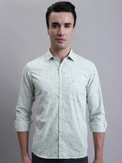 Cantabil Men Light Green Printed Full Sleeves Casual Shirt (7156396621963)