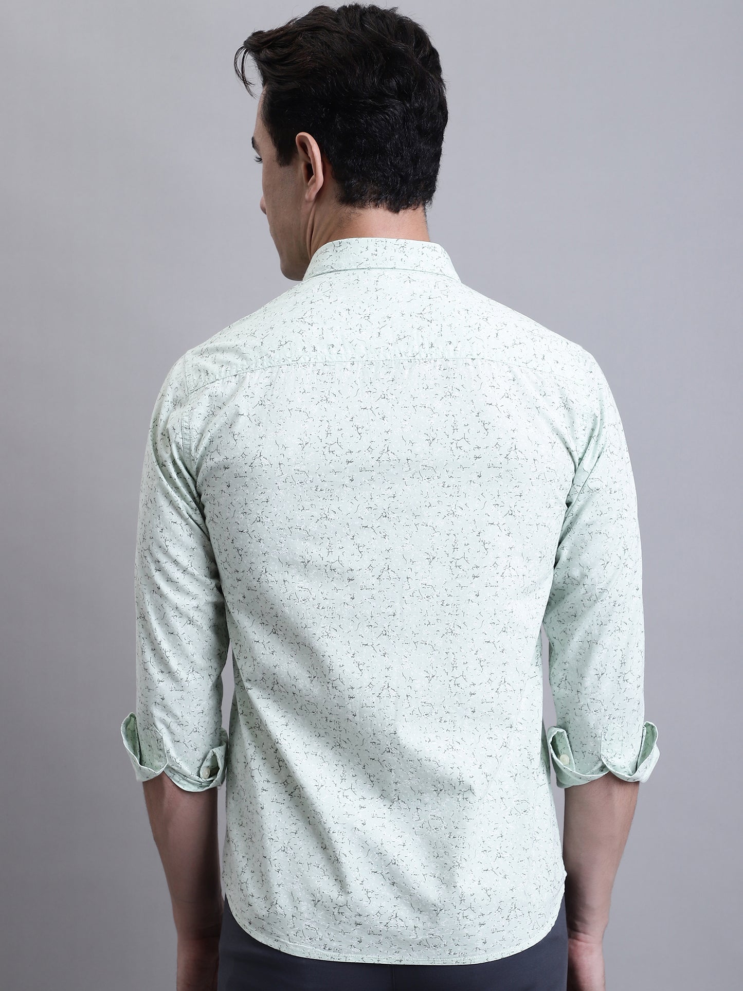 Cantabil Men Light Green Printed Full Sleeves Casual Shirt (7156396621963)