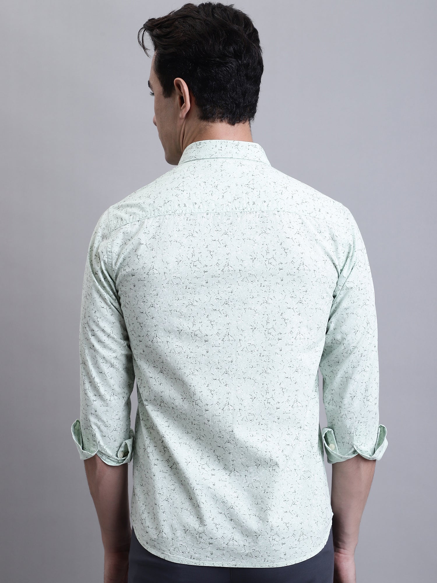 Cantabil Men Light Green Printed Full Sleeves Casual Shirt (7156396621963)