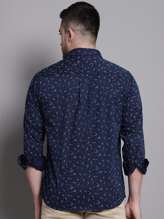 Cantabil Men Cotton Floral Printed Navy Blue Full Sleeves Casual Shirt for Men with Pocket (7159827660939)