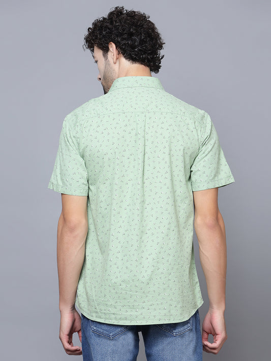 Cantabil Cotton Printed Green Half Sleeve Casual Shirt for Men with Pocket (7121302356107)