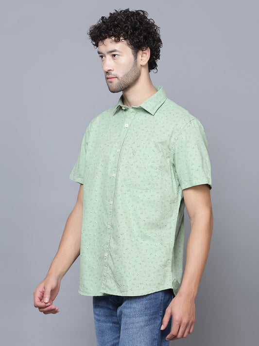 Cantabil Cotton Printed Green Half Sleeve Casual Shirt for Men with Pocket (7121302356107)