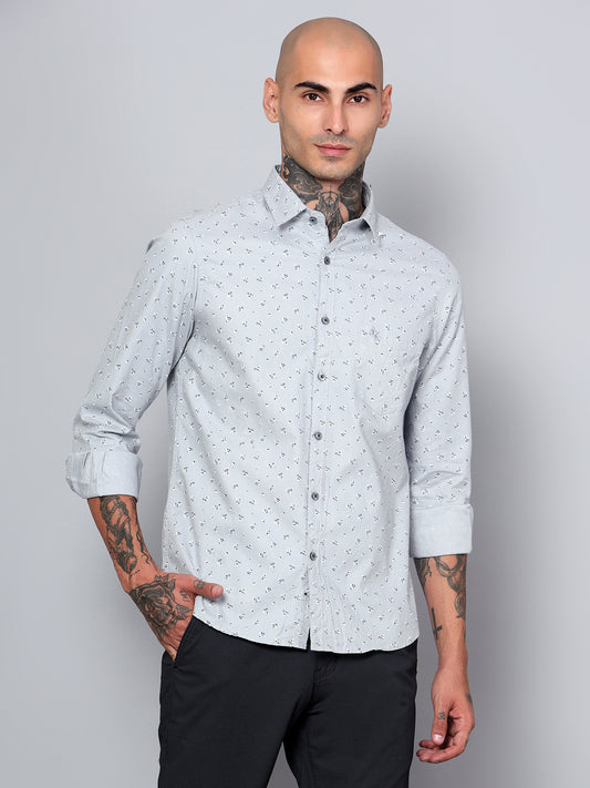 Cantabil Men Grey Floral Printed Full Sleeves Casual Shirt (7153399201931)