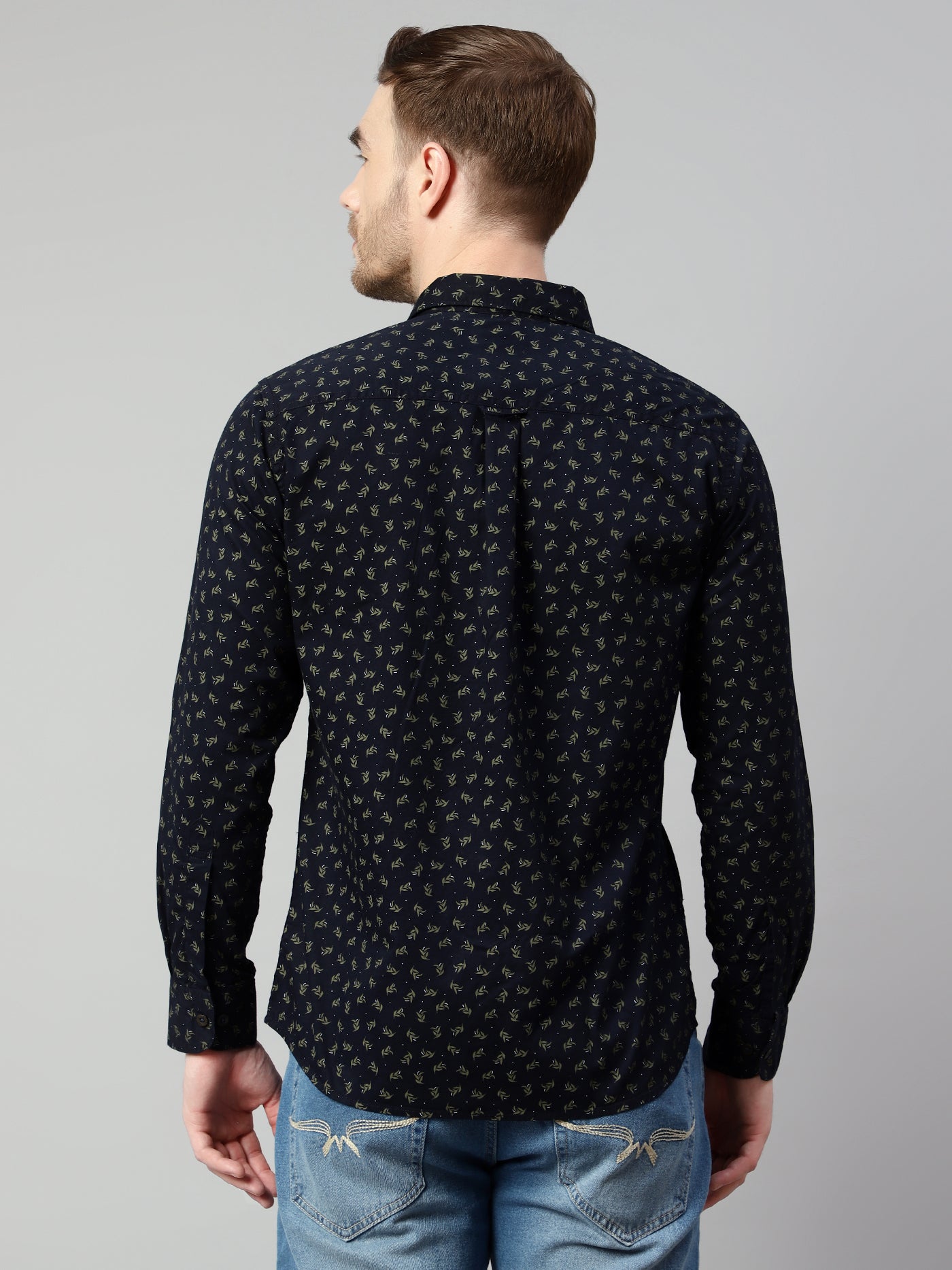 Cantabil Cotton Printed Navy Blue Full Sleeve Casual Shirt for Men with Pocket (7114275487883)