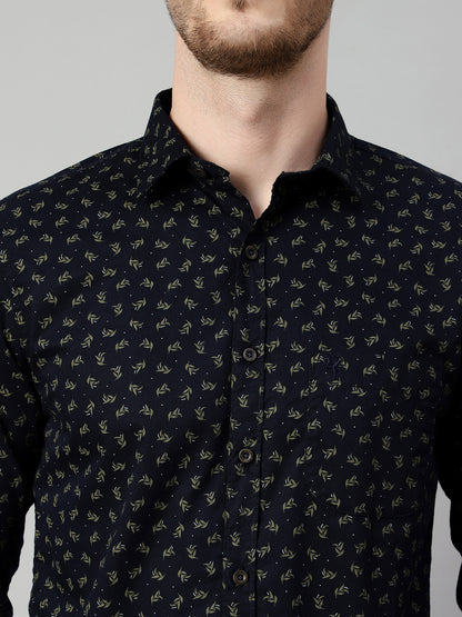 Cantabil Cotton Printed Navy Blue Full Sleeve Casual Shirt for Men with Pocket (7114275487883)