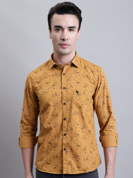 Cantabil Men Mustard Floral Printed Full Sleeves Casual Shirt (7156353826955)
