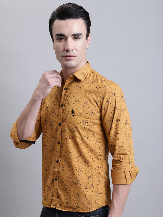 Cantabil Men Mustard Floral Printed Full Sleeves Casual Shirt (7156353826955)
