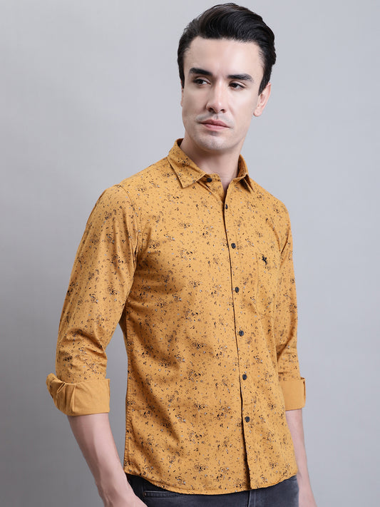 Cantabil Men Mustard Floral Printed Full Sleeves Casual Shirt (7156353826955)