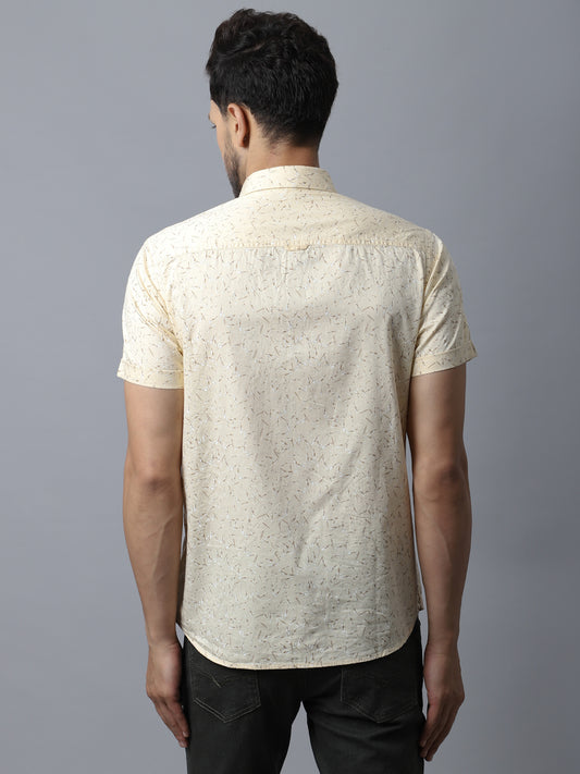 Cantabil Cotton Printed Yellow Half Sleeve Casual Shirt for Men with Pocket (7048868233355)
