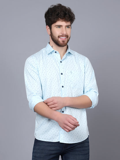 Cantabil Giza Cotton Printed Sky Blue Full Sleeve Casual Shirt for Men with Pocket (7091367968907)