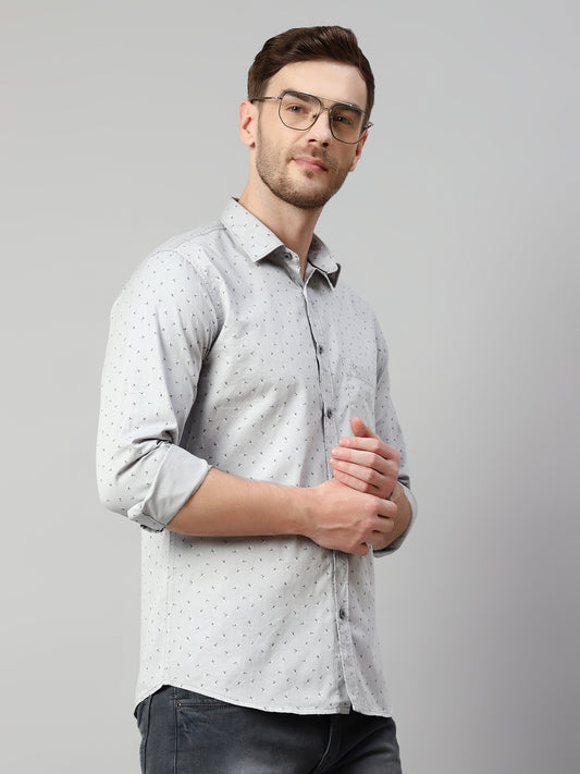 Cantabil Cotton Printed Grey Full Sleeve Casual Shirt for Men with Pocket (7114291740811)