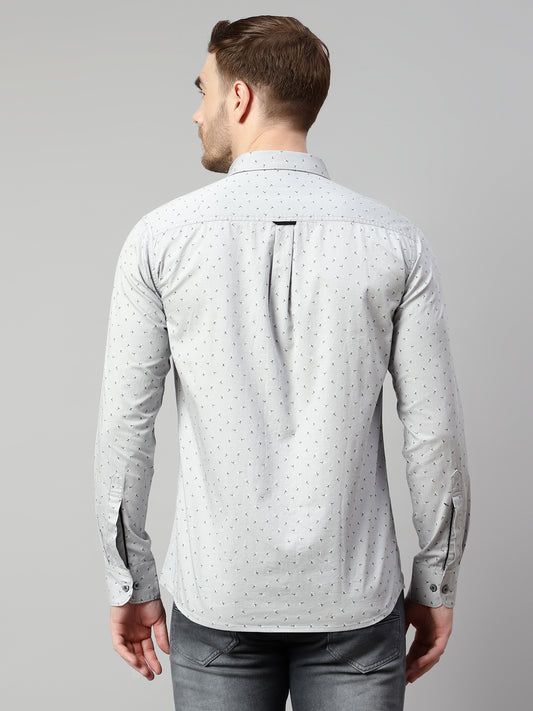Cantabil Cotton Printed Grey Full Sleeve Casual Shirt for Men with Pocket (7114291740811)