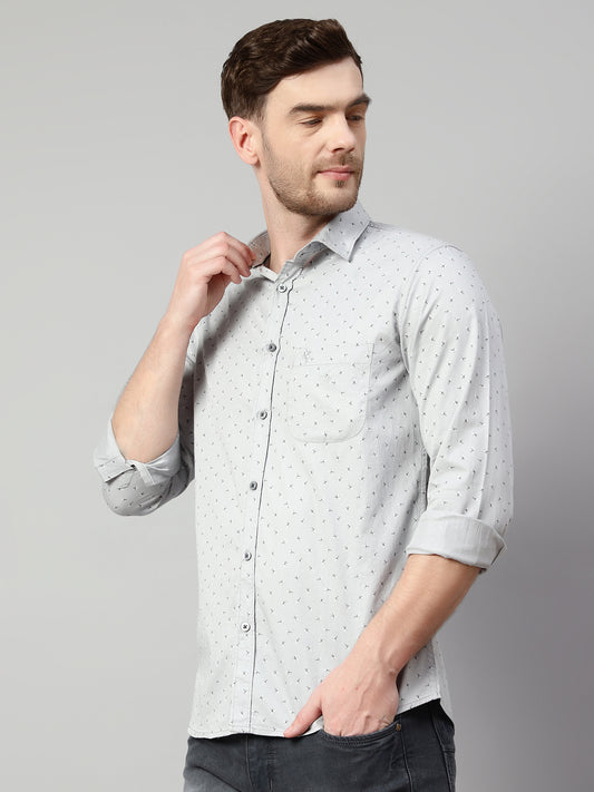 Cantabil Cotton Printed Grey Full Sleeve Casual Shirt for Men with Pocket (7114291740811)