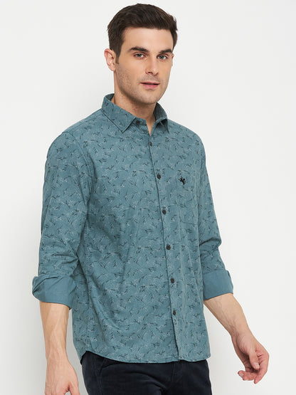 Men's Light Green Casual Floral Ditsy Print Full Sleeve Shirt