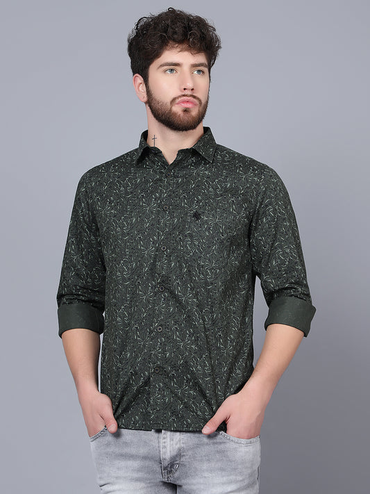 Cantabil Cotton Printed Green Full Sleeve Casual Shirt for Men with Pocket (7091371507851)