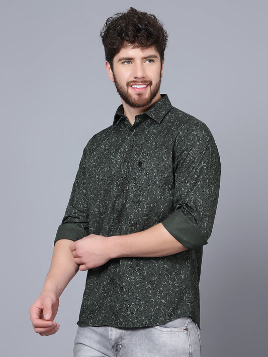 Cantabil Cotton Printed Green Full Sleeve Casual Shirt for Men with Pocket (7091371507851)