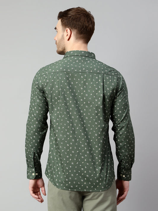 Cantabil Cotton Printed Green Full Sleeve Casual Shirt for Men with Pocket (7113878634635)