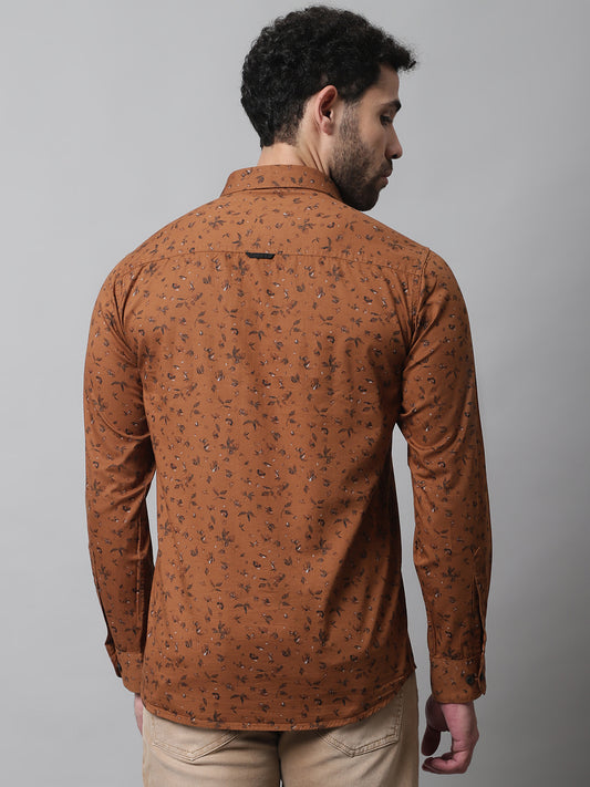Cantabil Cotton Printed Brown Full Sleeve Casual Shirt for Men with Pocket (7070775804043)