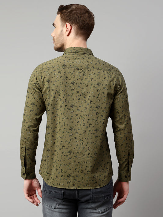 Cantabil Cotton Printed Green Full Sleeve Casual Shirt for Men with Pocket (7113883123851)